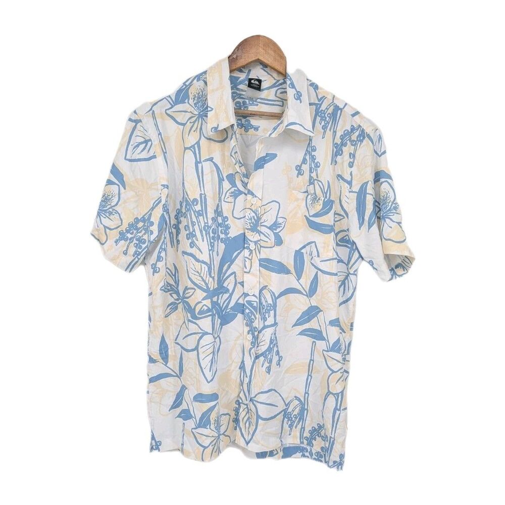 Quicksilver Waterman button down Aloha shirt large blue Collection Casual Hawaii